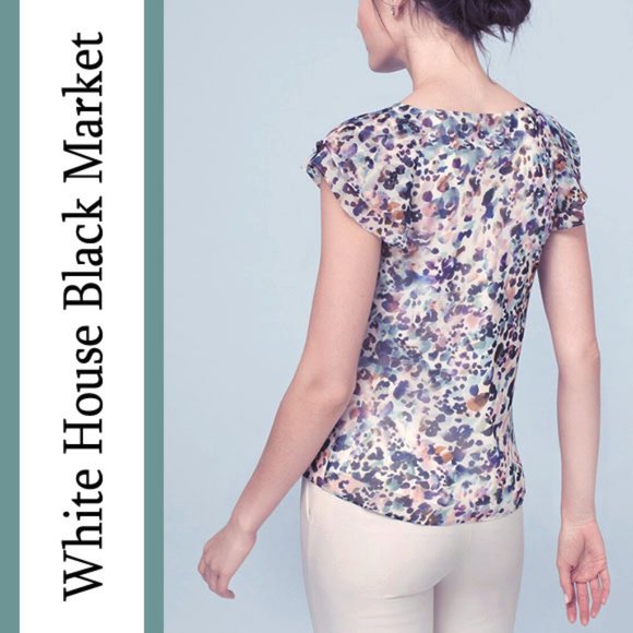 WHBM | Abstract Print Flutter Sleeve Blouse - Picture 7 of 12